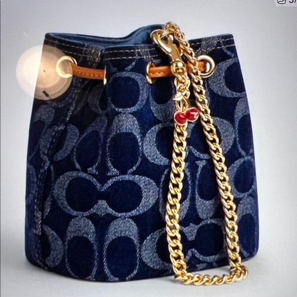 Coach Handbags - Miniature Micro Coach Navy and Gold Bucket Bag with Chain Strap